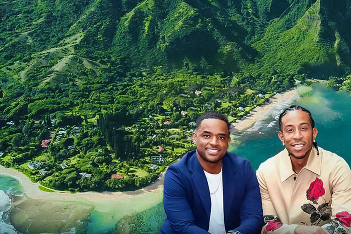 In the foreground are Chris 'Ludacris' Bridges and Larenz Tate. The background is an overhead shot of Maui coastline.