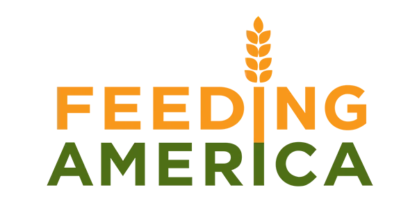 The logo for Feeding America written in gold and green sans serif font.