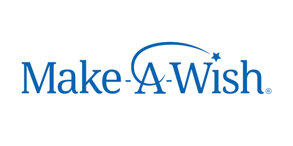 Make A Wish's logo written in a blue serif font.